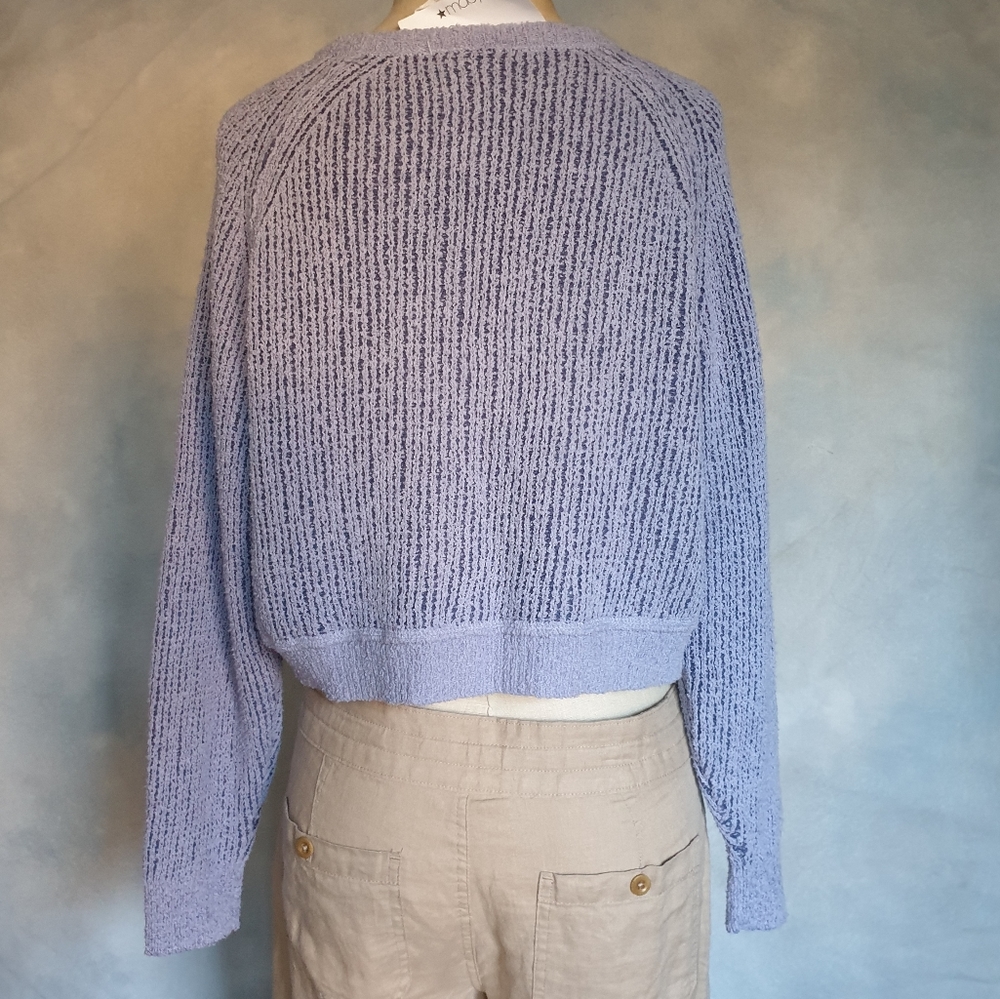 Free People High Low Purple Combo Textured V-Neck Relaxed Fit Comfy Sweater Sm - Picture 3 of 16